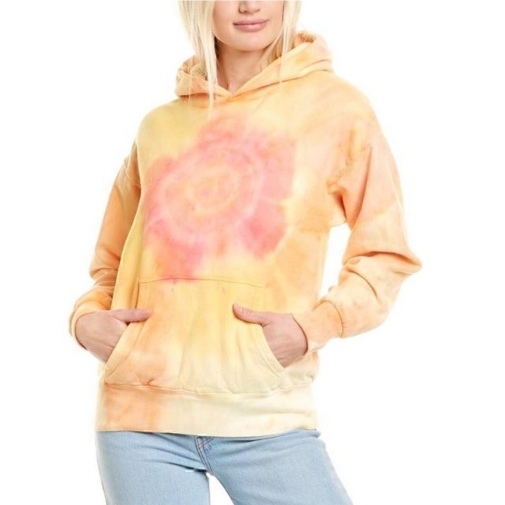Dannijo Kai Tie Dye Hoodie Orange Pink Sweatshirt Size XL 70s Casual Boho